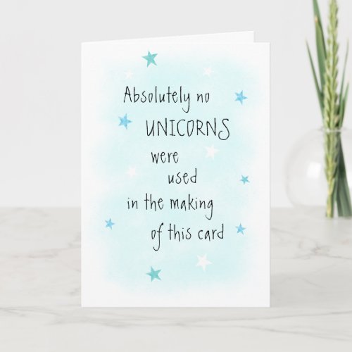 Funny NO Unicorn Images Blue Birthday Greeting Card