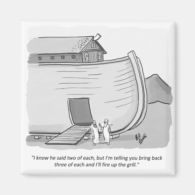 Funny Noah's Ark Grill Cartoon Humor Magnet (Front)
