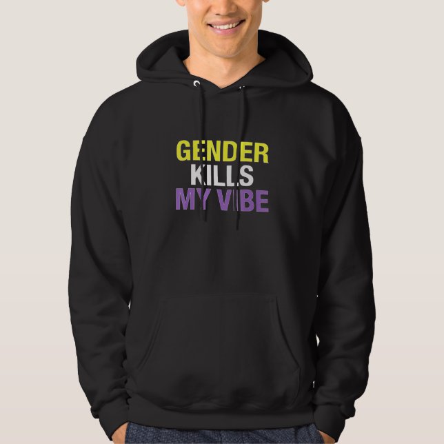 Funny Nonbinary Flag Enby Genderqueer Non Binary Hoodie (Front)