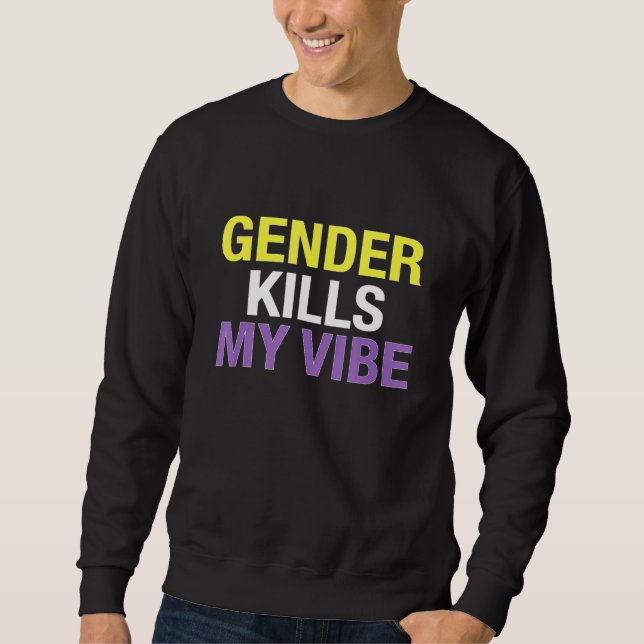 Funny Nonbinary Flag Enby Genderqueer Non Binary Sweatshirt (Front)