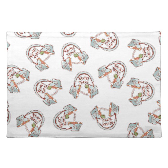Funny noodle bowl headphones Music and Ramen Cloth Placemat (Front)