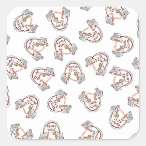 Funny noodle bowl headphones Music and Ramen Square Sticker