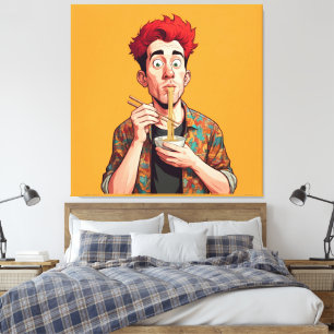 Funny noodle man Hand drawn cartoon Colorful Canvas Print