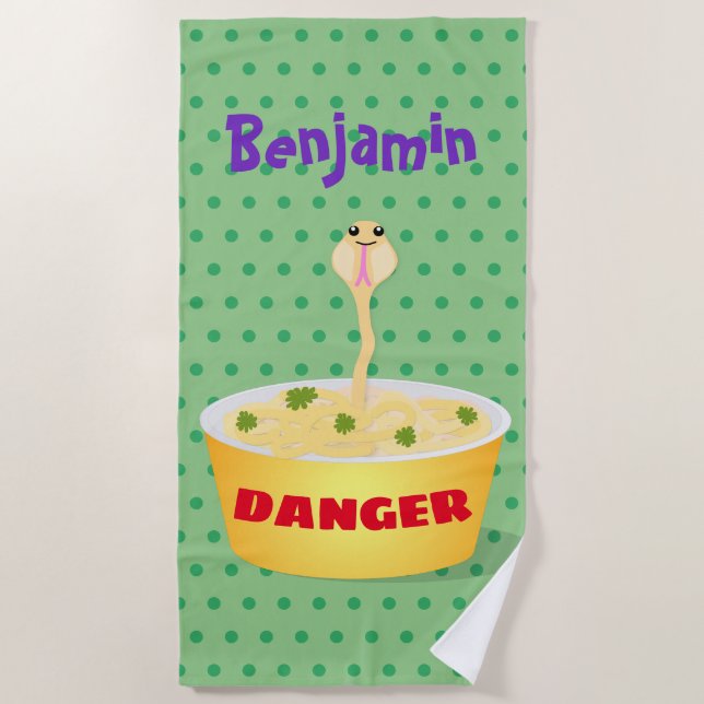 Funny noodles humor snake cartoon illustration beach towel (Front)