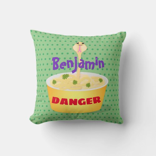 Funny noodles humor snake cartoon illustration throw pillow