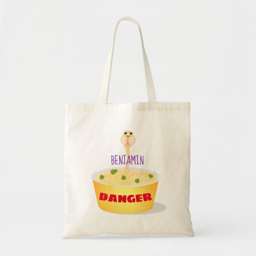 Funny noodles humor snake cartoon illustration tote bag