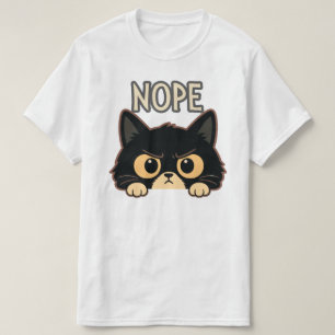 Funny Nope Peeking Black Cat Illustration T-Shirt