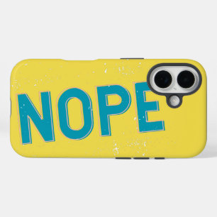 Funny Nope Typography Turquoise Blue and Yellow iPhone 16 Case