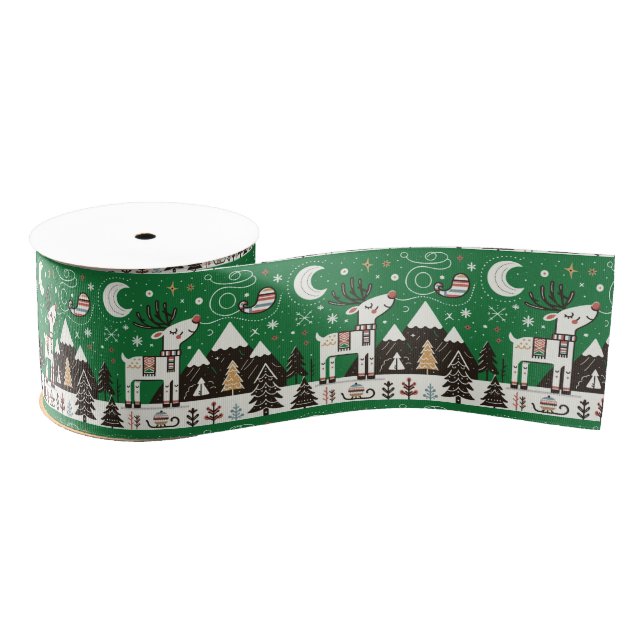  Funny  Nordic Reindeer Pattern Grosgrain Ribbon (Spool)