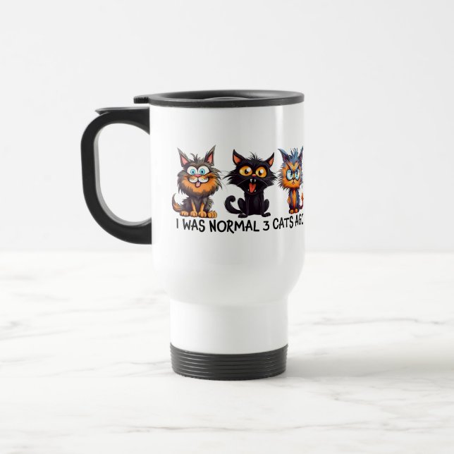 Funny normal three cats  travel mug (Left)