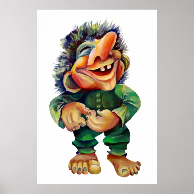 Funny Norse Troll Watercolor Illustration Poster (Front)