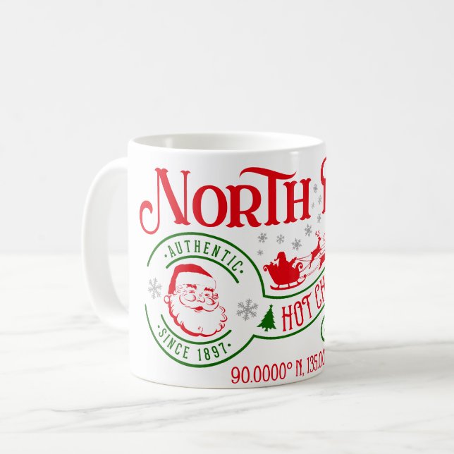 Funny North Pole Hot Chocolate Christmas Coffee Mug (Front Left)