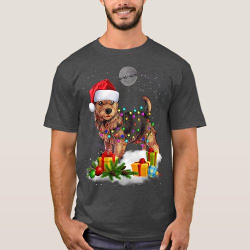 Funny Norwich Terrier Dog Christmas Lights Santa H T_Shirt