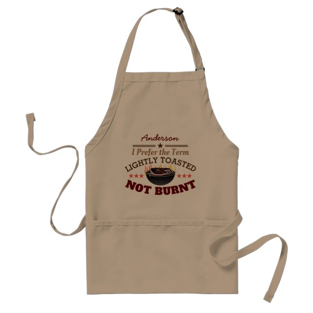 FUNNY Not Burnt with Meat on Flaming Grill Adult Apron (Front)