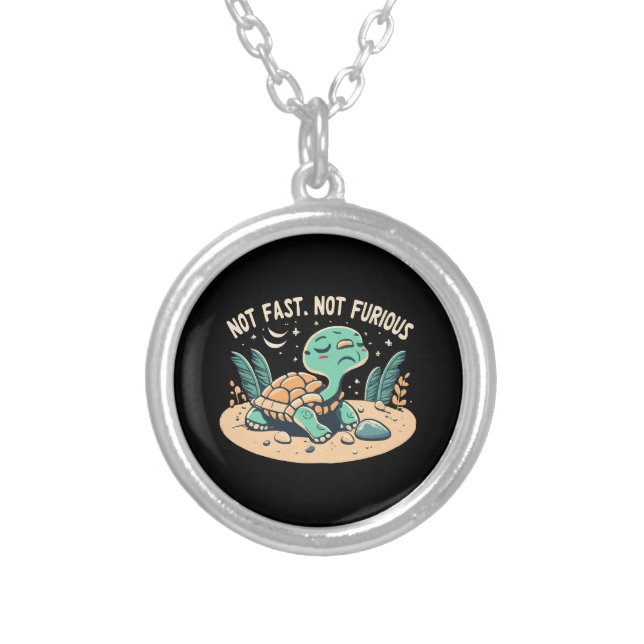 Funny Not Fast Not Furious Silver Plated Necklace (Front)