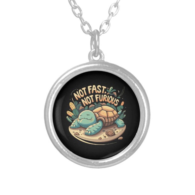 Funny Not Fast Not Furious Silver Plated Necklace (Front)