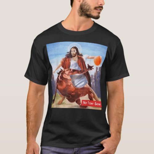 Funny Not Today Satan Jesus Crossover Basketball  T_Shirt