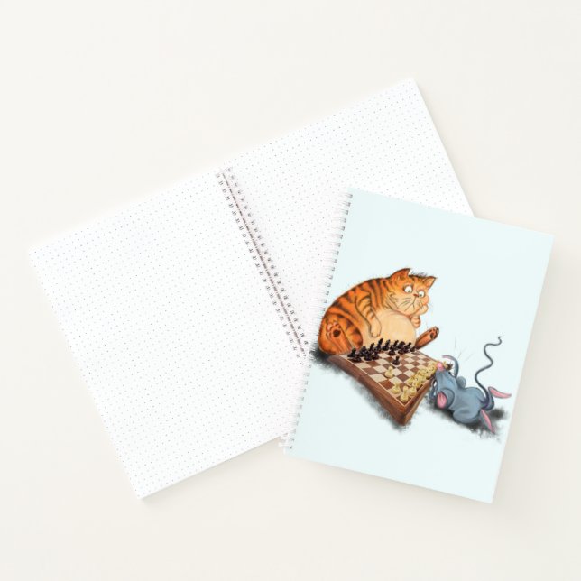 Funny Notebook with Cat and Mouse Playing Chess (Inside)