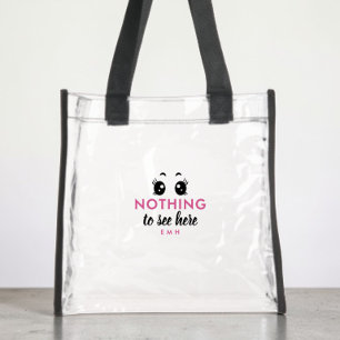 Funny Nothing To See Here Pink Monogram Stadium Clear Tote Bag
