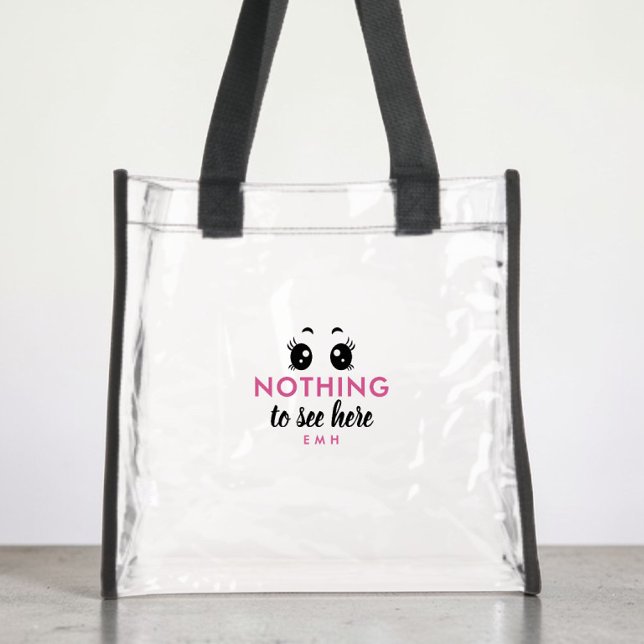 Funny Nothing To See Here Pink Monogram Stadium Clear Tote Bag (Funny Nothing To See Here Pink Monogram Stadium Clear Tote Bag)