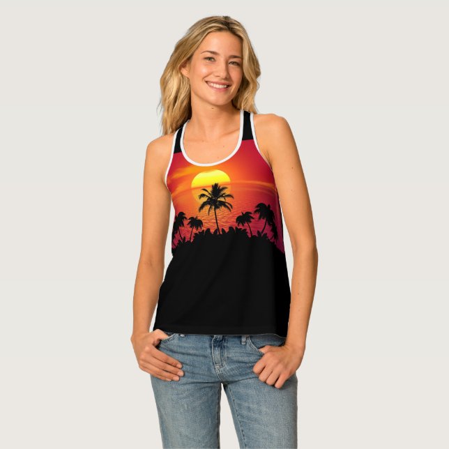 Funny Novelty Beautiful Nature TROPICAL SUNSET Tank Top (Front Full)