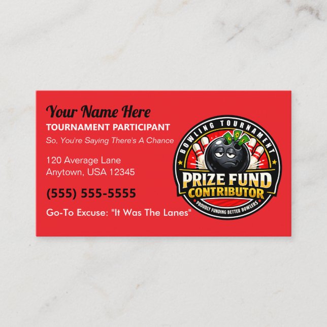 Funny/Novelty Bowling Prize Fund Contributor Gag Calling Card (Front)