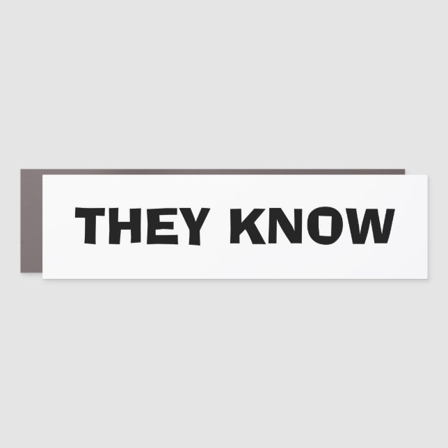 Funny Novelty Bumper Sticker Gift Idea THEY KNOW Car Magnet (Front)