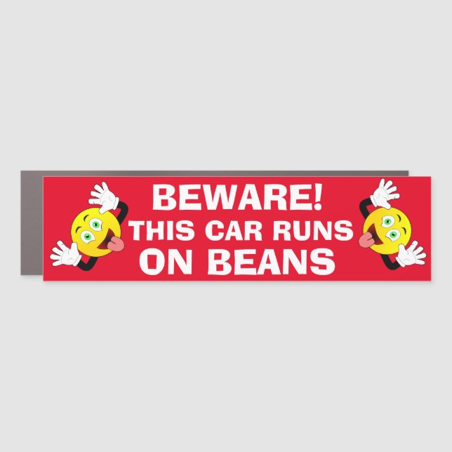 Funny Novelty Car Accessory BEWARE RUNS ON BEANS Car Magnet (Front)