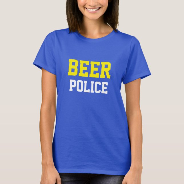 Funny Novelty College Style Design BEER POLICE T-Shirt (Front)