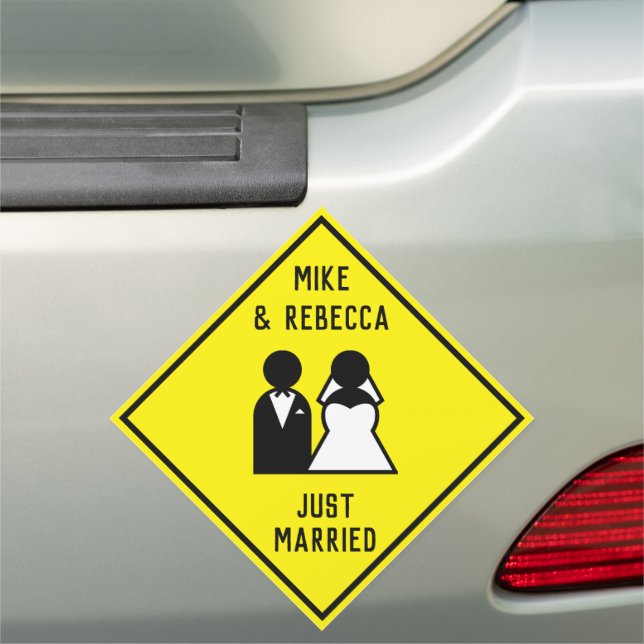 Funny Novelty Custom Just Married Couple Warning Car Magnet (In Situ)