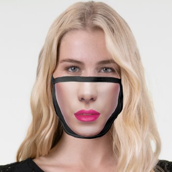 Funny Novelty Fake Attractive Face With Lipstick Face Mask by FunnyTShirtsAndMore at Zazzle