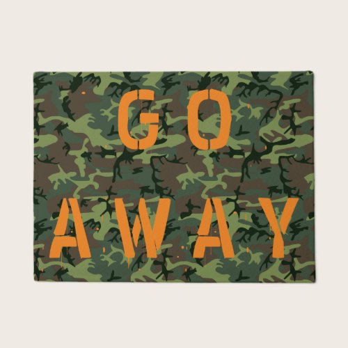 Funny Novelty Go Away Camouflage and Hunter Orange Doormat
