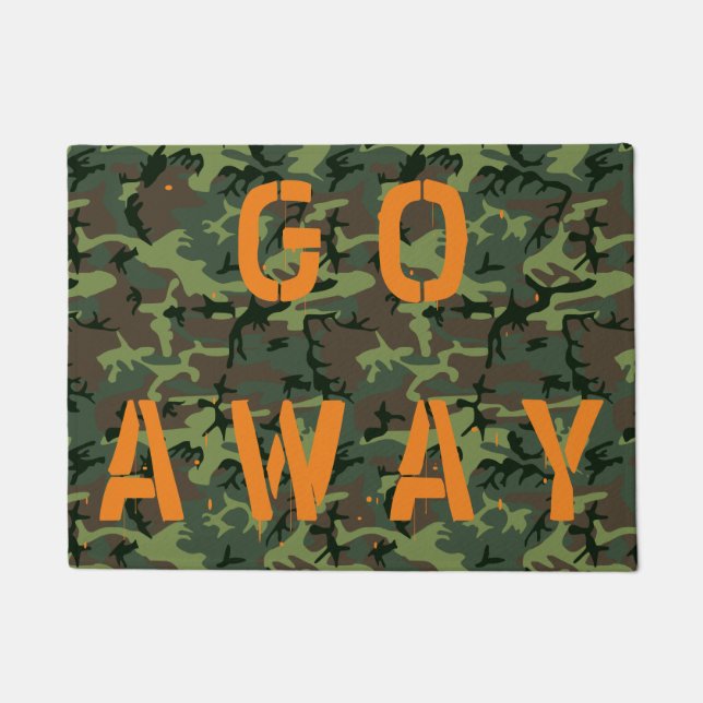 Funny Novelty Go Away Camouflage and Hunter Orange Doormat (Front)