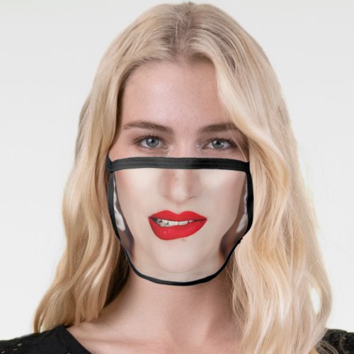 funny novelty joke woman biting lips face mask
