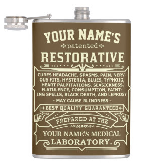 Funny Novelty Personalized Cure-All Vintage 3 Hip Flask
