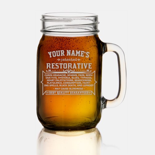 Funny Novelty Personalized Cure_All Vintage Humor Mason Jar W Handle