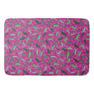 Funny Novelty Pickles and Flowers Magenta Pink Bath Mat