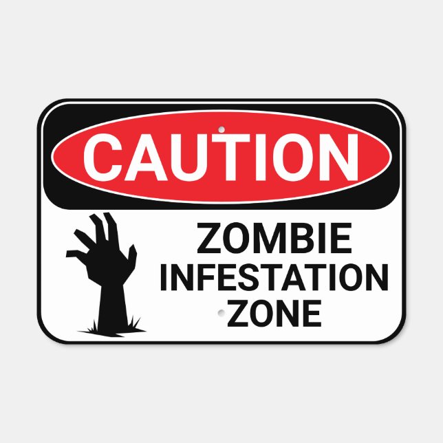 Funny Novelty Safety Caution Halloween Zombie Metal Sign (Front)