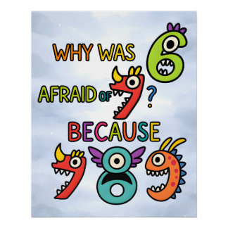 Funny Numbers Math Joke Sticker for Kids Poster