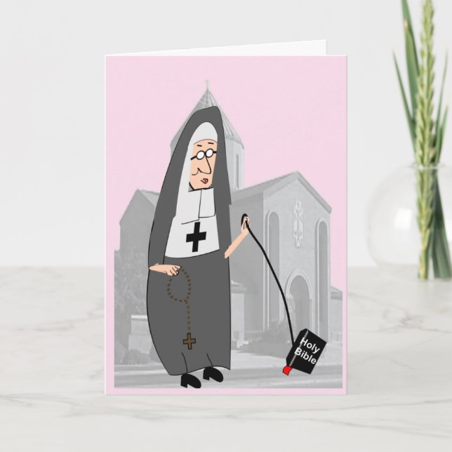 Funny Nun Greeting Pink  Card (Front)