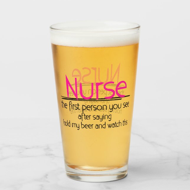 Funny Nurse and beer words glass (Front Filled)