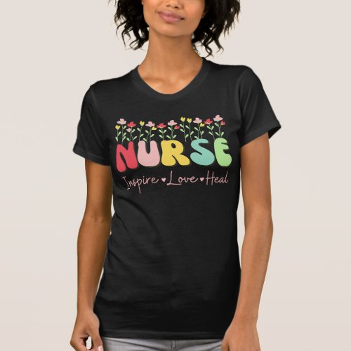 Funny Nurse Appreciation Cute Flower Groovy T_Shirt
