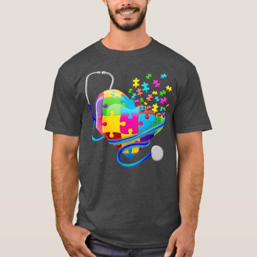 Funny Nurse Autism Puzzle Stethoscope Heart  4 T_Shirt
