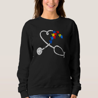 Funny Nurse Autism Puzzle Stethoscope Heart Sweatshirt