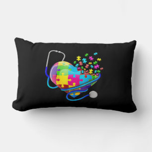 Funny Nurse Autism Puzzle Stethoscope Heart T-Shir Lumbar Pillow