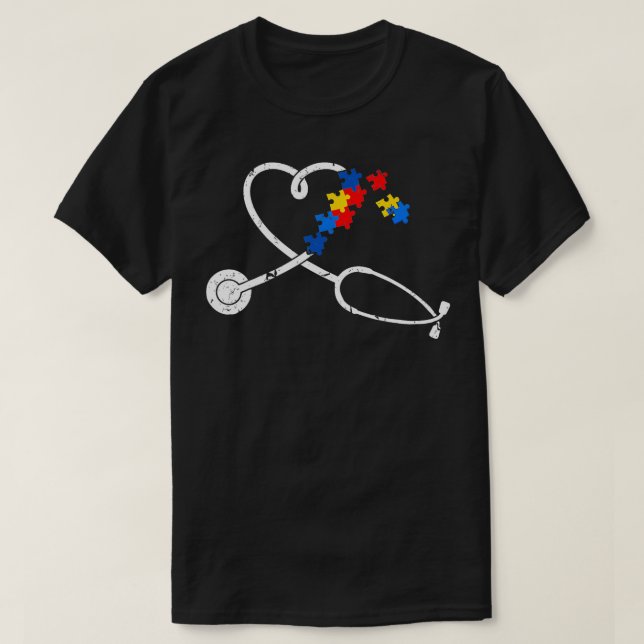 Funny Nurse Autism Puzzle Stethoscope Heart  T-Shirt (Design Front)