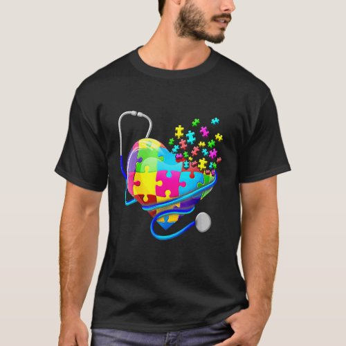 Funny Nurse Autism Puzzle Stethoscope Heart   T_Shirt