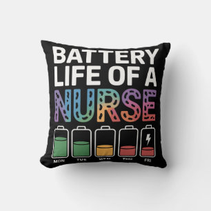 Funny Nurse Battery Life Quote Colorful Medical Throw Pillow