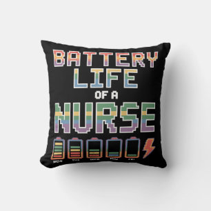 Funny Nurse Battery Life Quote Colorful Medical Throw Pillow