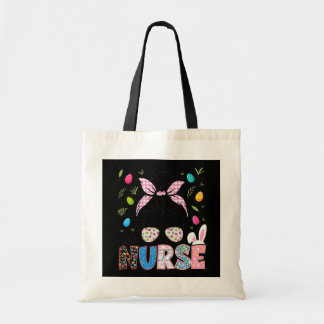 Funny Nurse Bunny Messy Bun Nursing School Happy Tote Bag